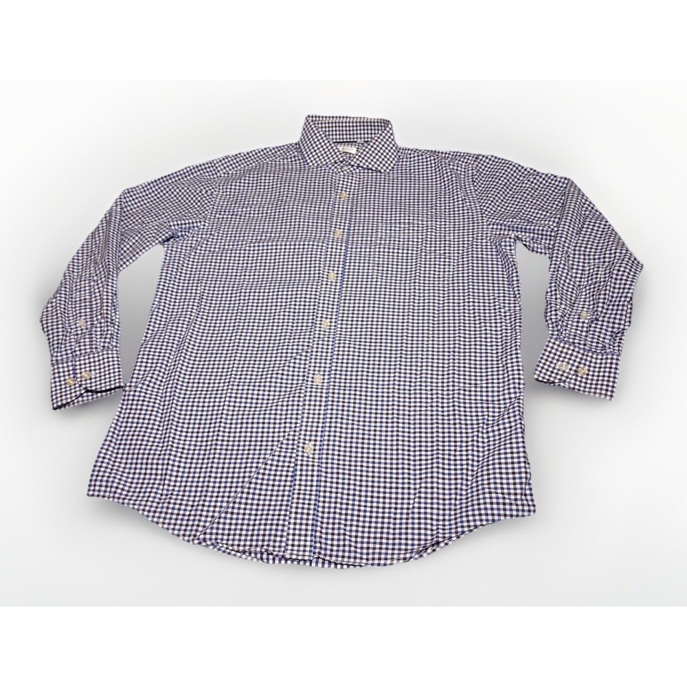 Alex Vando Mens Modern Fit Gingham Button Down Shirt Navy Blue White L